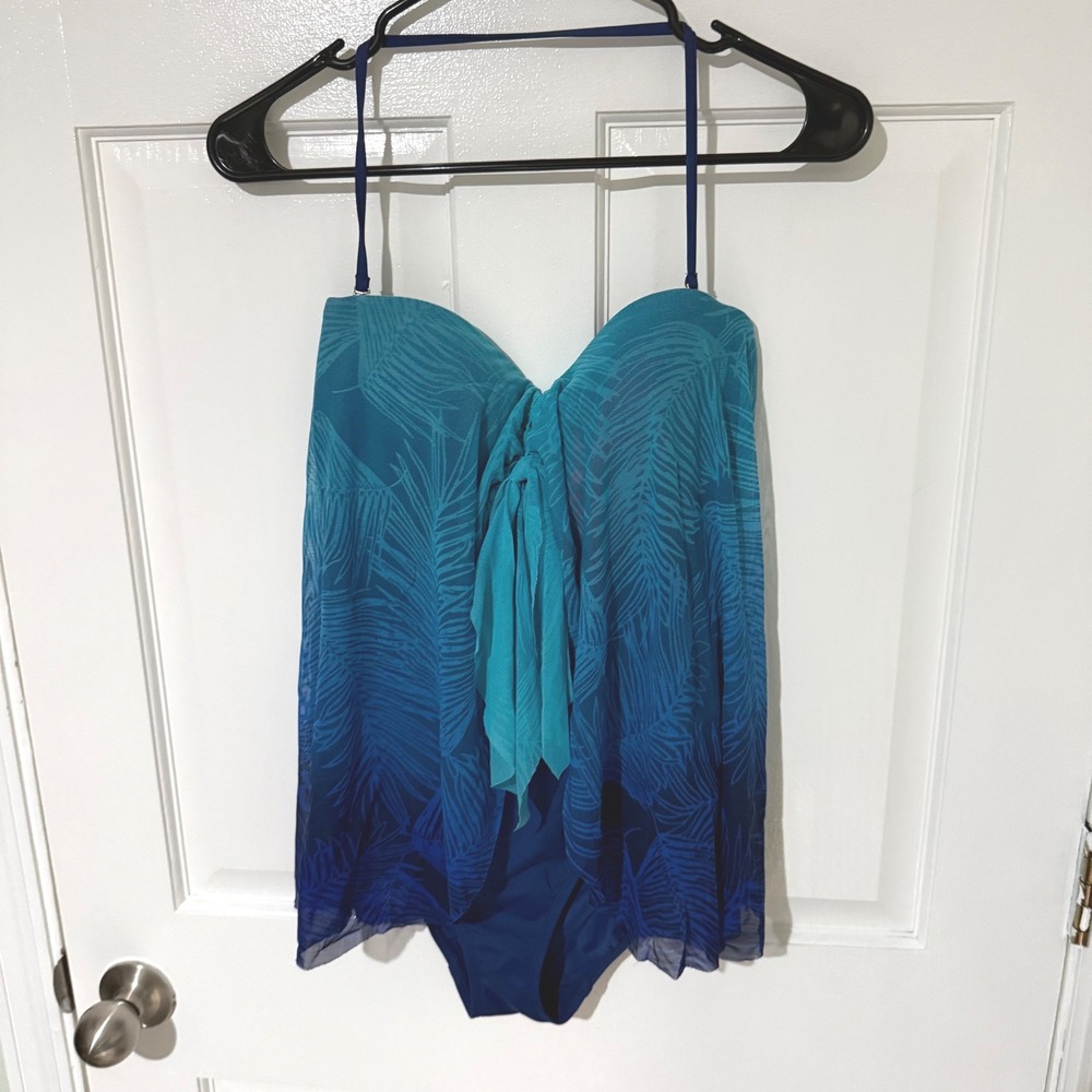 Lauren Ralph Lauren Blue Ombre Palm Leaf Flyaway Tankini Swimsuit Size 6